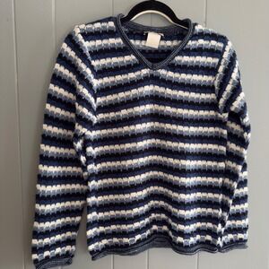 Vintage Great American Sweater navy white stripe knit pullover made in USA M